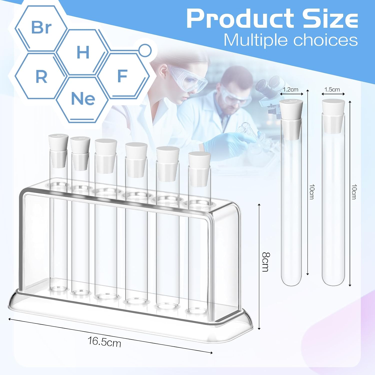 6 Glass Graduated Cylinders 5-250ml with Test Tubes Rack Lab | 6 Measuring Sizes for Experiments, Includes Test Tubes