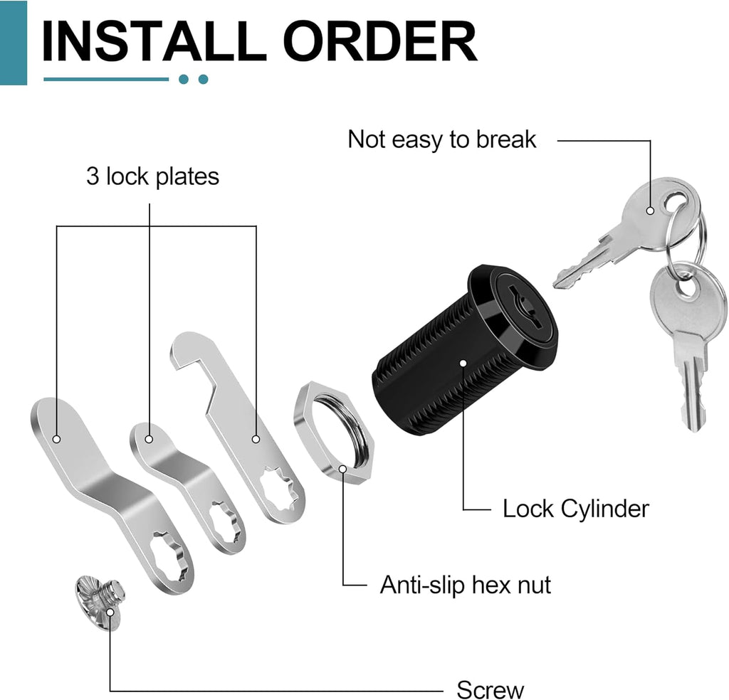 Cabinet Cam Lock with Keys, Keyed Alike,1-1/8 in.,Zinc Alloy,2 Sets