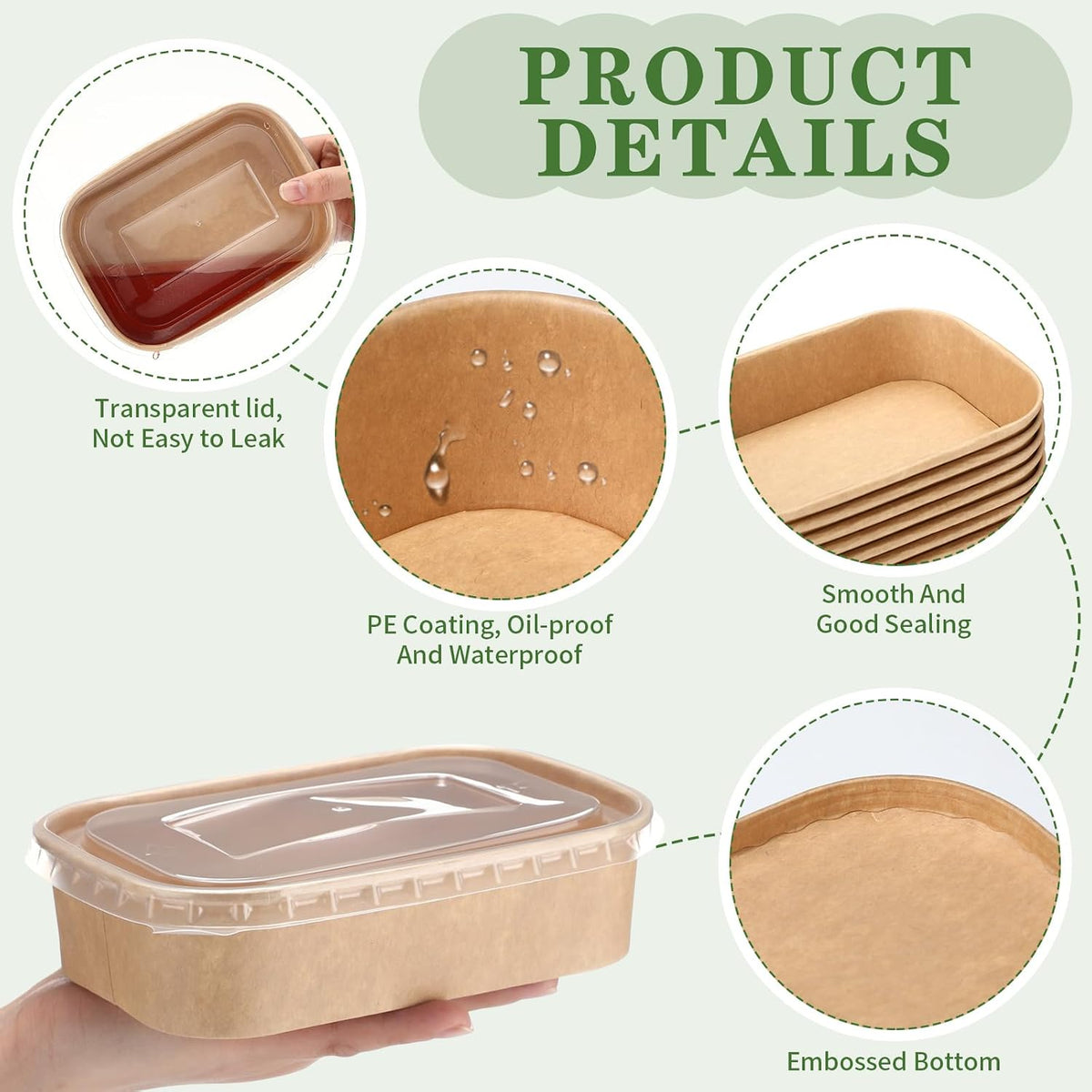 50 Pack 17 oz Disposable Meal Prep Containers Food Bowls with Lids
