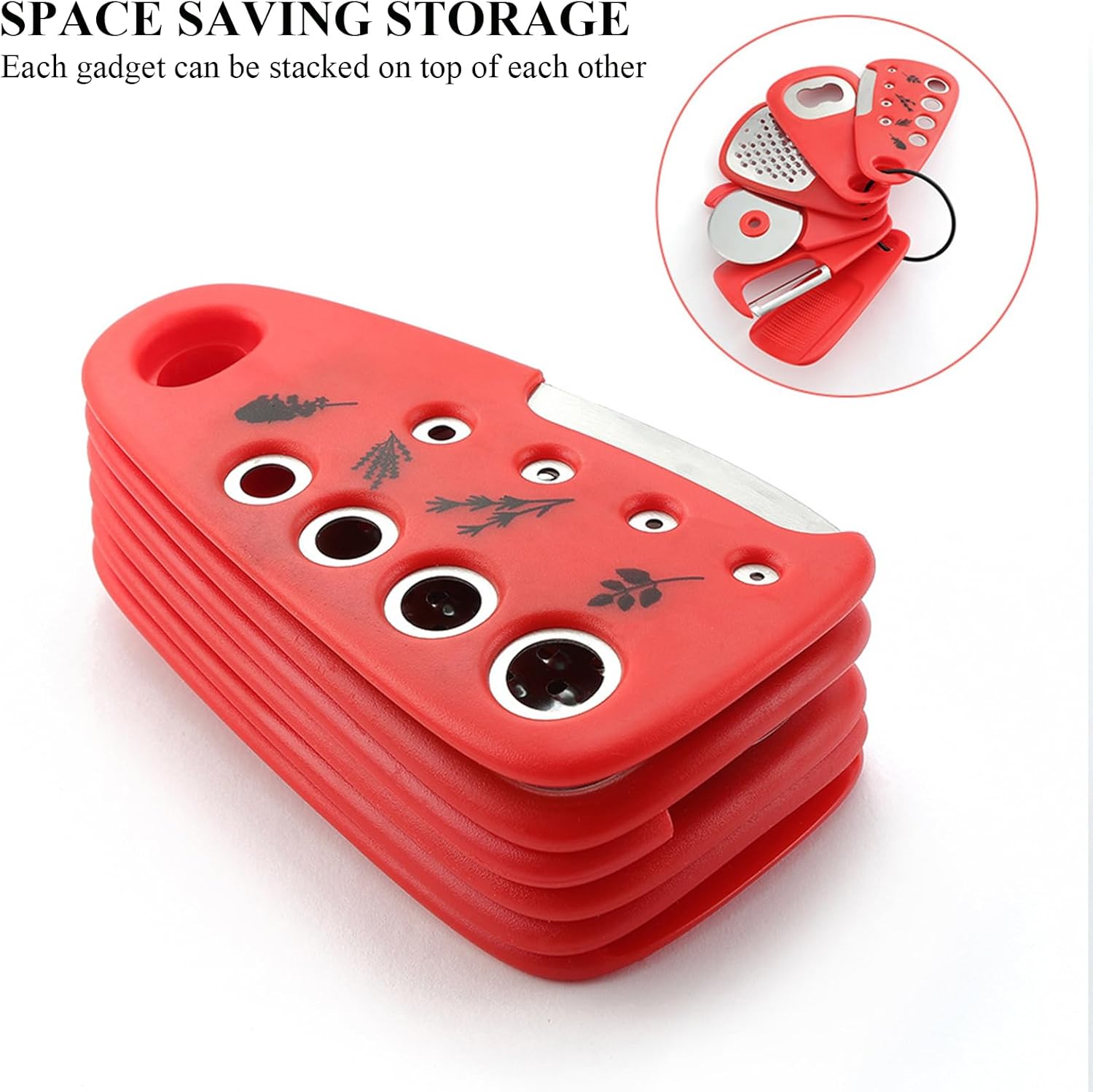 Kitchen Gadgets Set 6 Pieces, Space Saving Cooking Tools Kitchen Accessories-Garlic Grinder, Cheese Grater, Vegetable