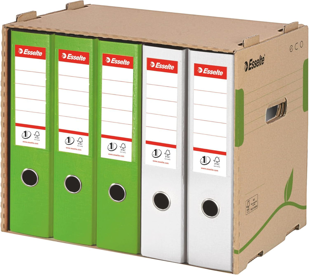 Eco Archive Container, Storage Box for 5 A4 Folders, Storage Box with Lid, Transport Box with Handles, 100% Recycled