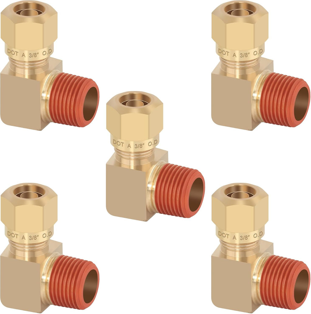 5PCS DOT Brass Compression 3/8" Tube x 3/8" NPT 90 Degree Elbow