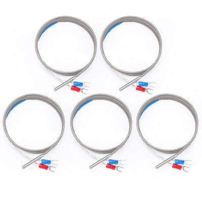 DROK High Temperature Resistant K Type Thermocouple Probe - 5pcs Metal Wrapped Type K Thermocouple with Silver Spade Terminal for PID Temperature Controller, Measure Range 32-1112°F (0-600°C), 1 Meter