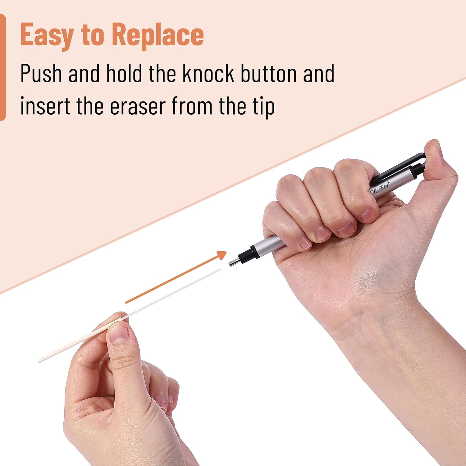 Pen Style Eraser Set, 2 Pack, Square & Round Tip | Precision Pencil Erasers, Retractable Silver Eraser Pens for