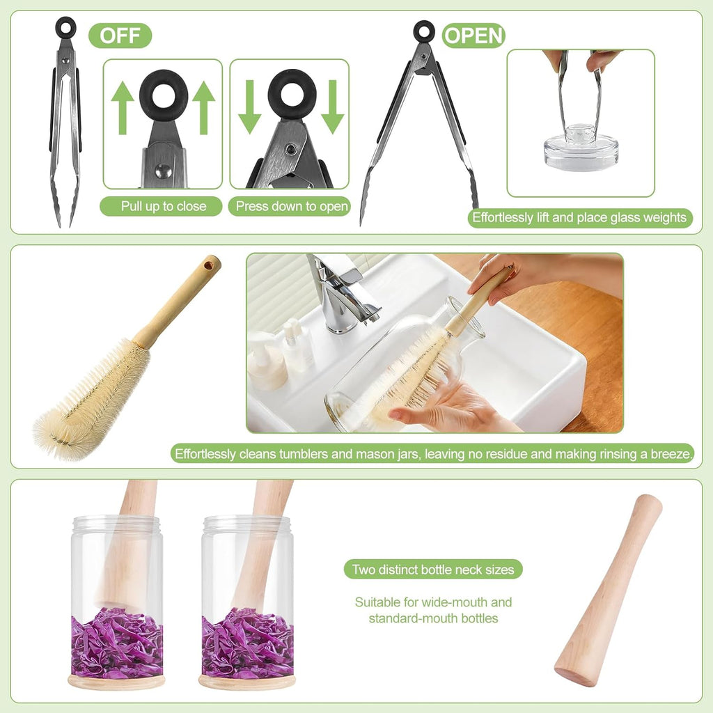 Fermentation Kit for Wide Mouth Mason Jars-4 Stainless Steel Fermentation Lids,4 Glass Fermentation Weights,1