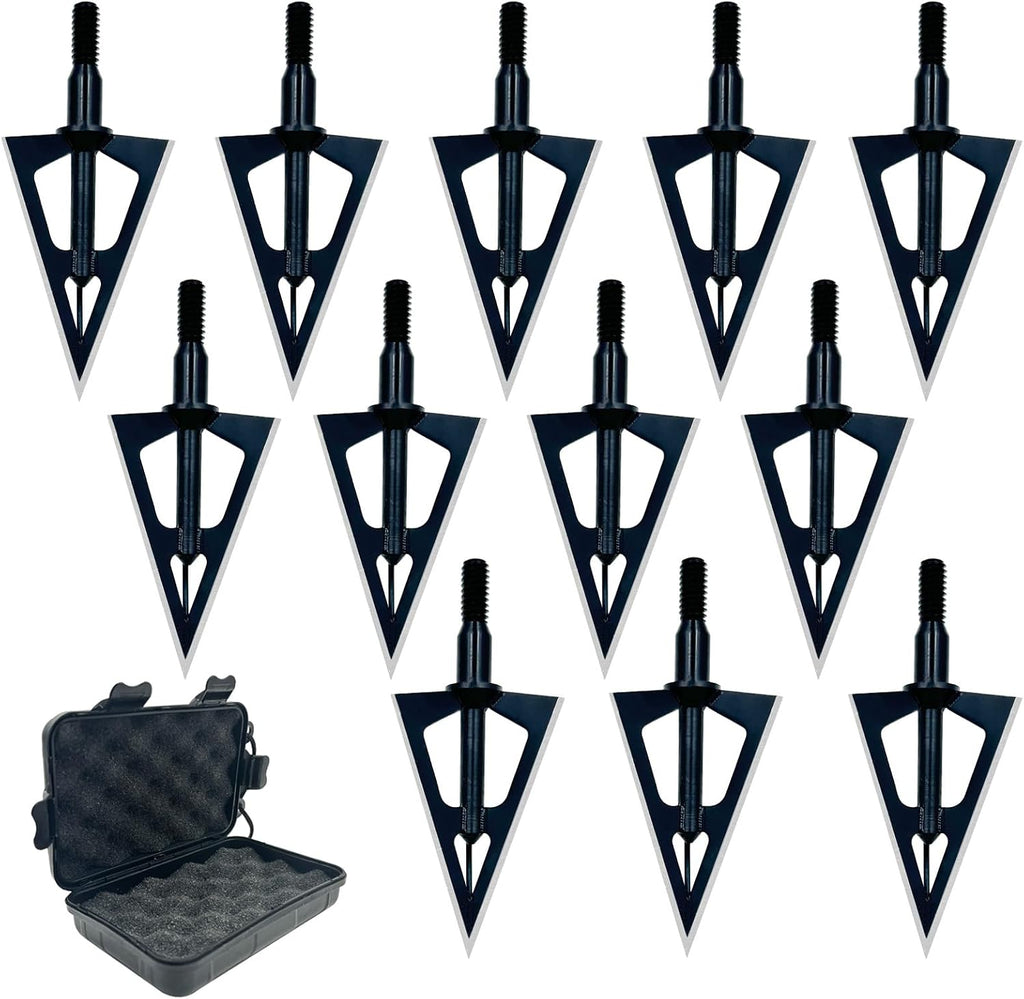Hunting Broadheads 12PK 100 Grain 3 Blades Screw-in Arrow Tips, Compatible with Compound Bow, Recurve Bow & Crossbow