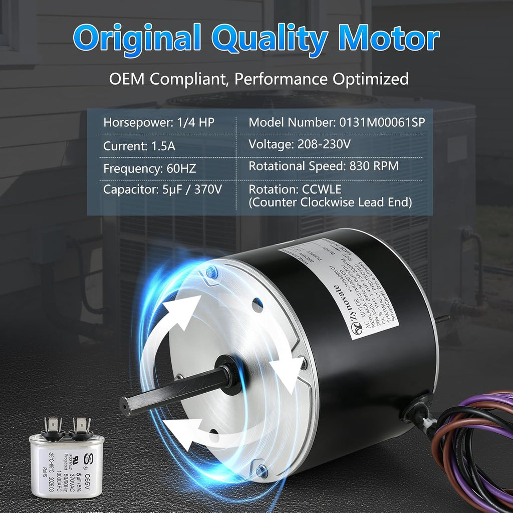 0131M00061SP Condenser Fan Motor 1/4 HP 208-230V 830RPM 1.5A AC Fan Motor