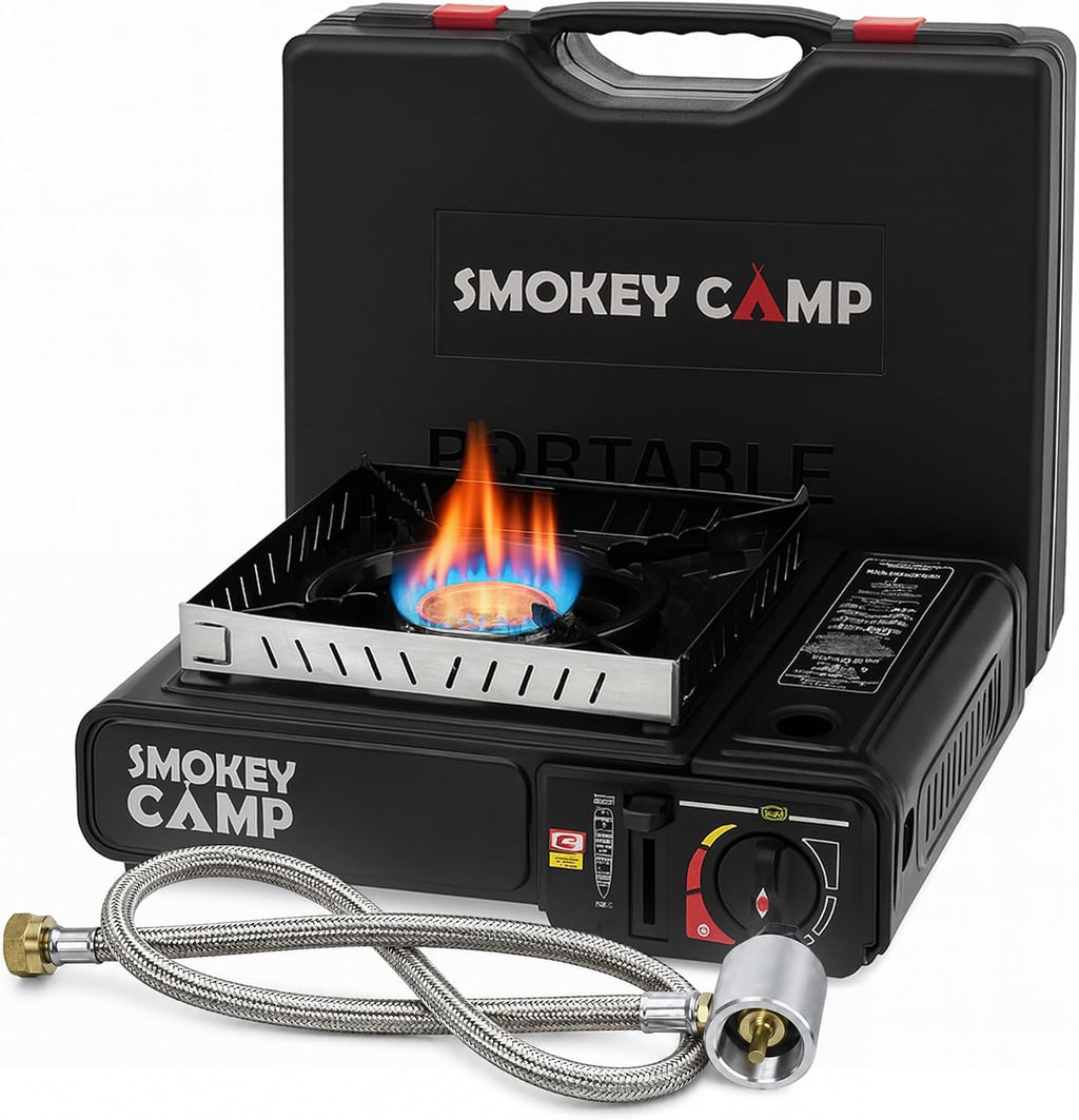 Portable Camping Stove, 3000W Dual Fuel Butane & Propane Gas Stove, Automatic Ignition, Adjustable Flame Control