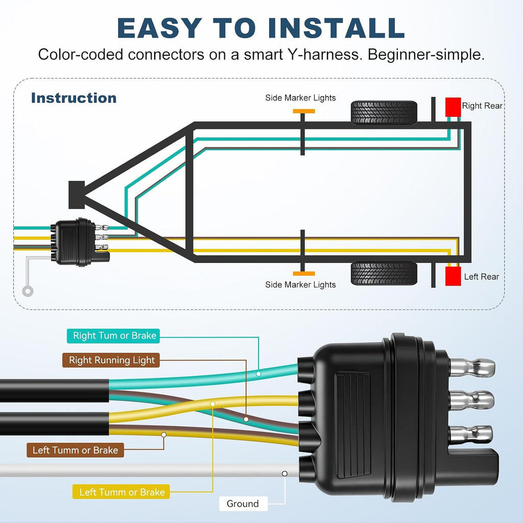 25 FT 4 Pin Trailer Wiring Harness，Waterproof Trailer Wiring Kit