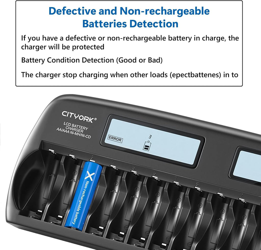 16 Bay AA AAA Battery Charger with Discharge Function, Smart LCD Display for 1.2V AA/AAA NiMH/NiCd Rechargeable