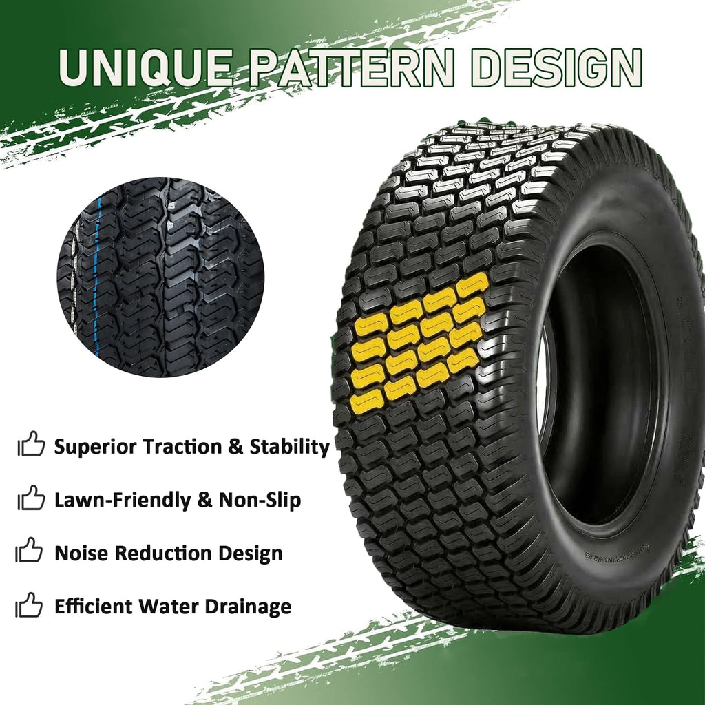 13x5.00-6 Lawn Mower Tires (Set of 2), 4Ply Tubeless Turf Tires for Riding Mower Garden Tractor, Turf Saver Lawn