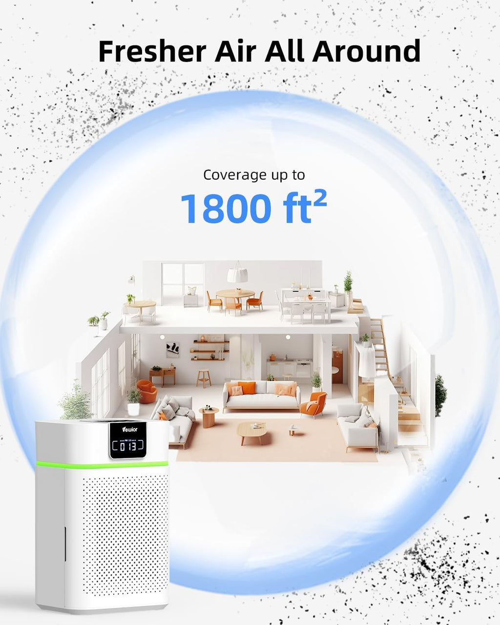 Air Purifier for Home Large Room Bedroom up to 1800 Ft² | Air Cleaner with PM2.5 Monitor, Air Quality Light