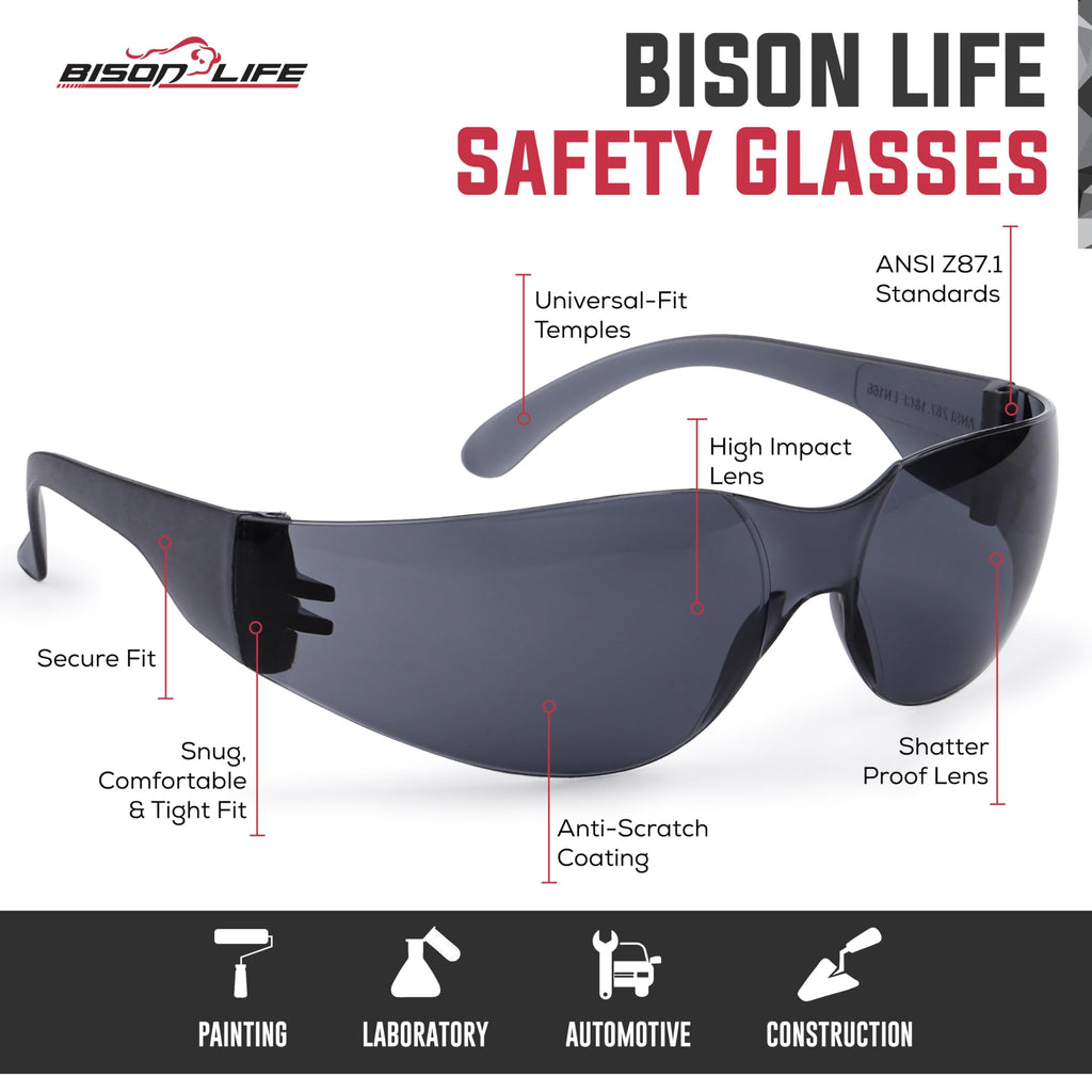Black Safety Glasses for Men & Women, Bulk, ANSI Z87.1, 12 Pack