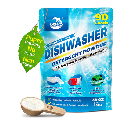 Dishwasher Detergent Powder + Booster, Plant-Based Enzymes, 90 Loads