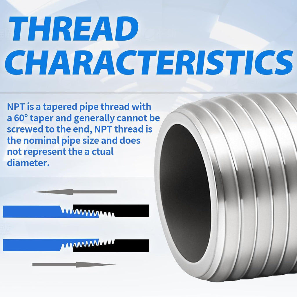 ChillWaves 304 Stainless Steel Pipe Fitting, Nipple Cast Pipe 1/2" NPT Male x 1/2" NPT Male Thread 10" Length(250MM)(2-PACK)