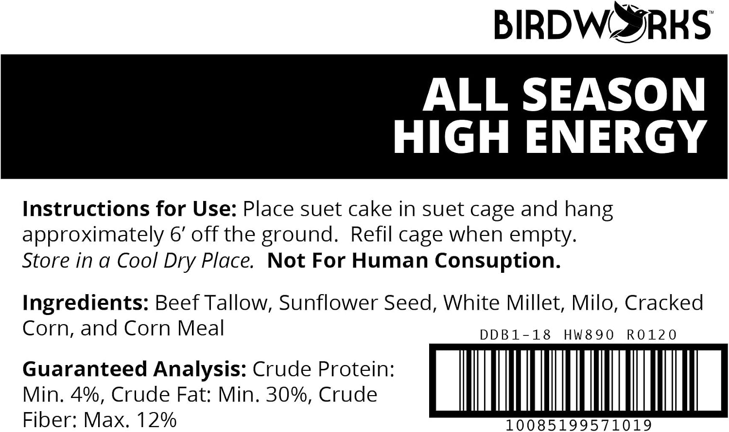 DDB1-18 All Season High Energy Suet Cake, Case of 18.