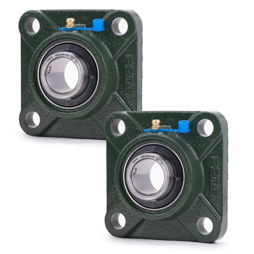 XIKE 2 Pcs UCF205-16 Bore 1" Pillow Block Square Flange Mounted Ball Bearings.