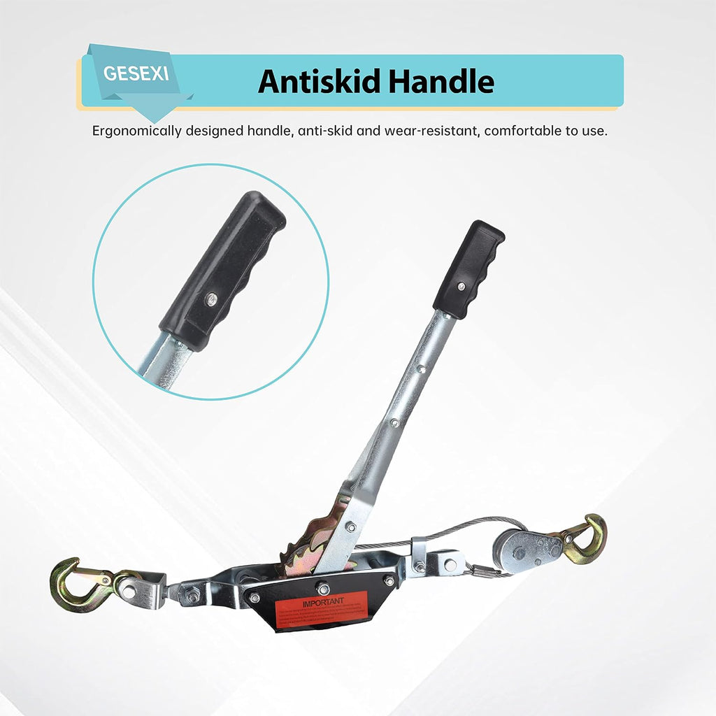 2 Ton Dual Gear Power Puller, Come Along Pulling Tool with 2 Hooks | Automotive Hoist Hand Winch Cable Puller