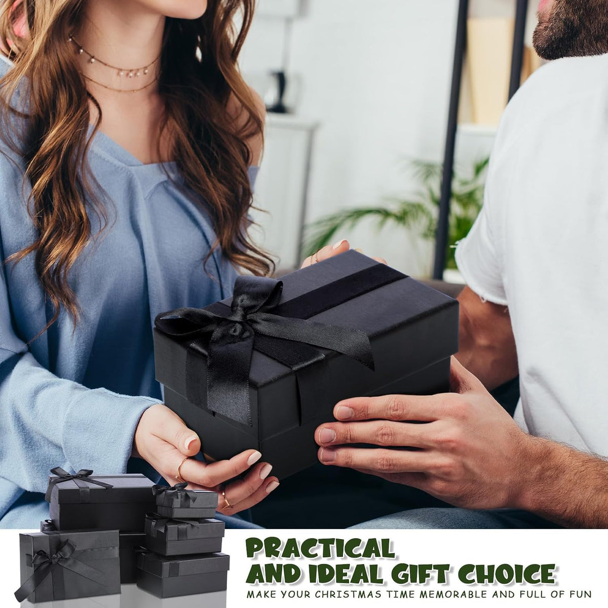 6 Pcs Christmas Nesting Gift Box, Elegant Style, Black