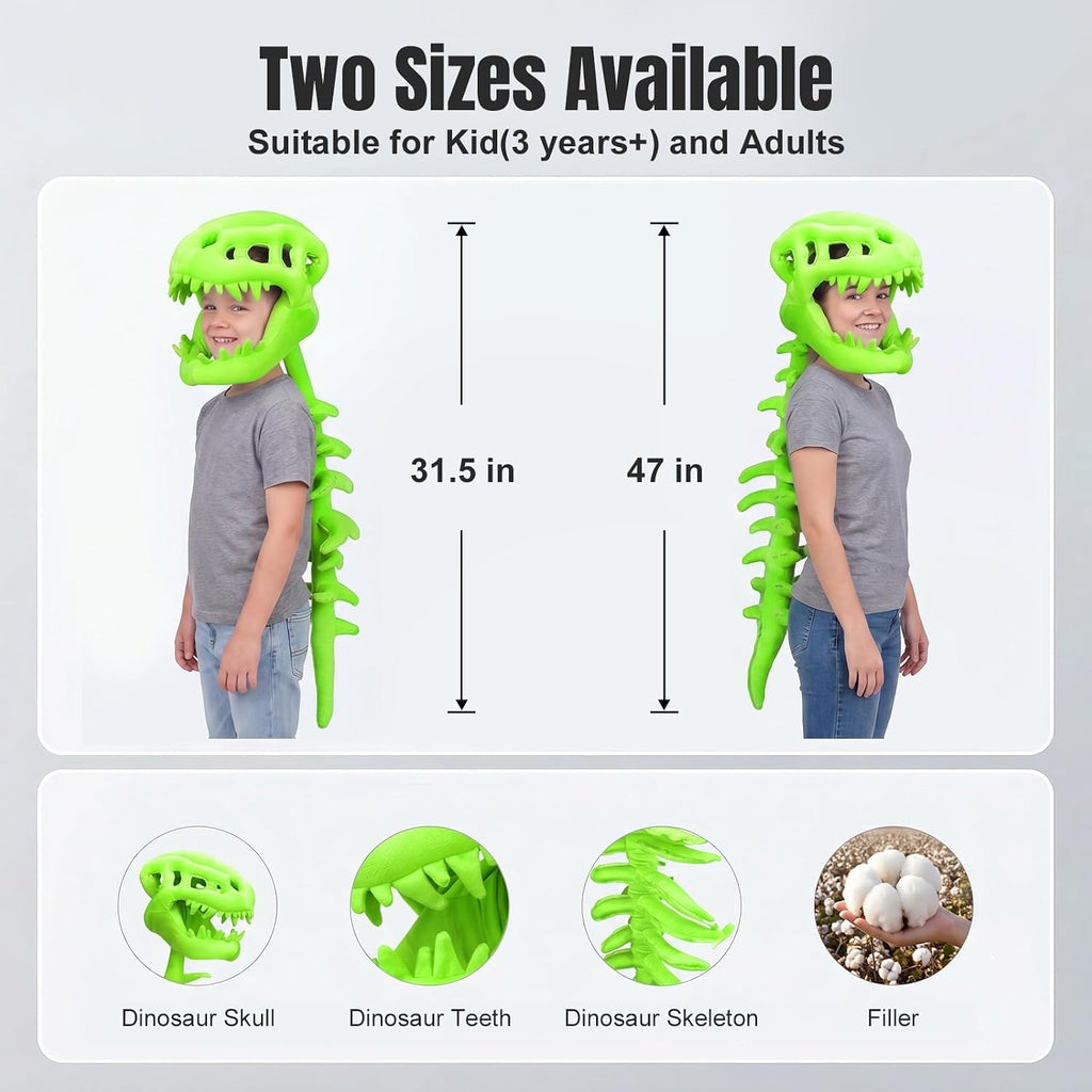 Dinosaur Skeleton Costume for Kids, Cozy Plush 3D Dino Toy Skull & Spine, Dinosaur Outfit for Halloween Cosplay Props