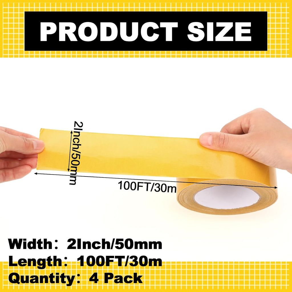 4 Rolls Yellow Floor Marking Tape 2" Width 100' Length Heavy Duty Non Abrasive Safety Caution Warning Tape High