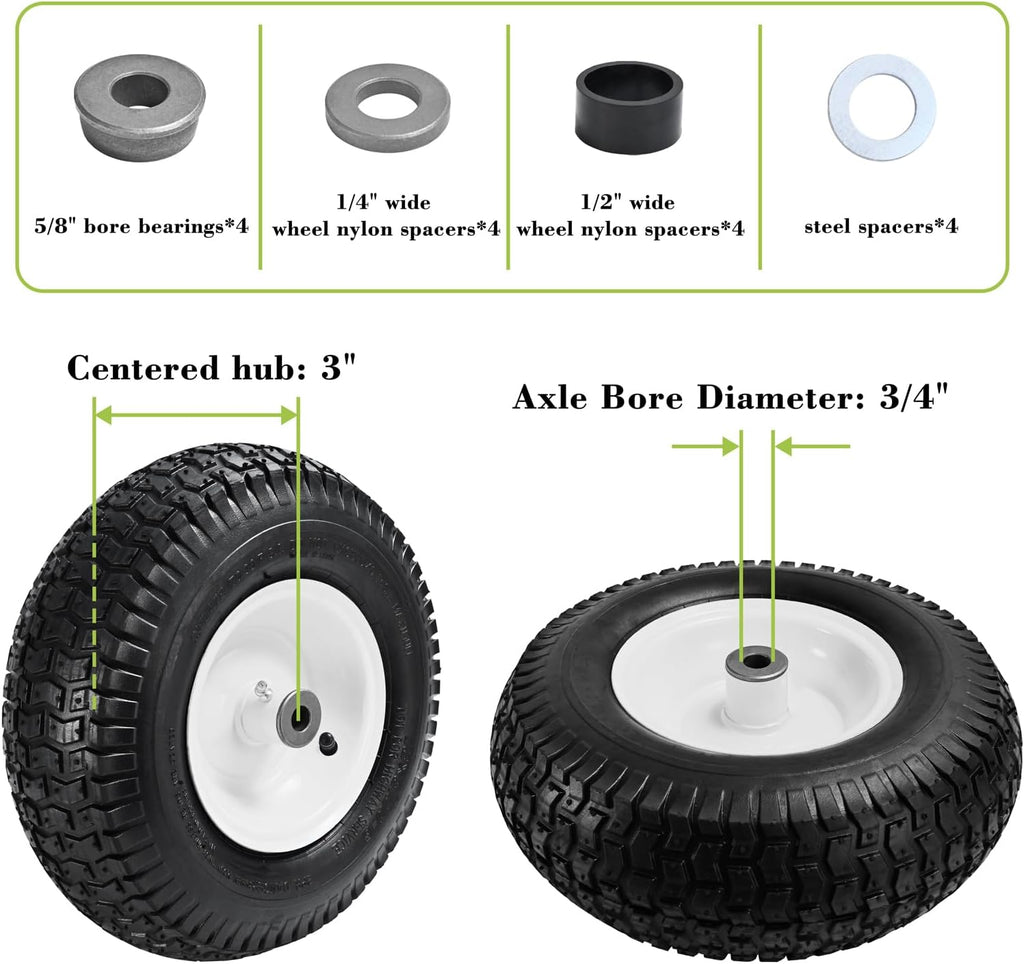 (2 Pack) 13x5.00-6 Pneumatic Tire and Wheel Replacement | 13 Inch Lawn Mower Tire with 3/4" & 5/8" Bushing for Riding