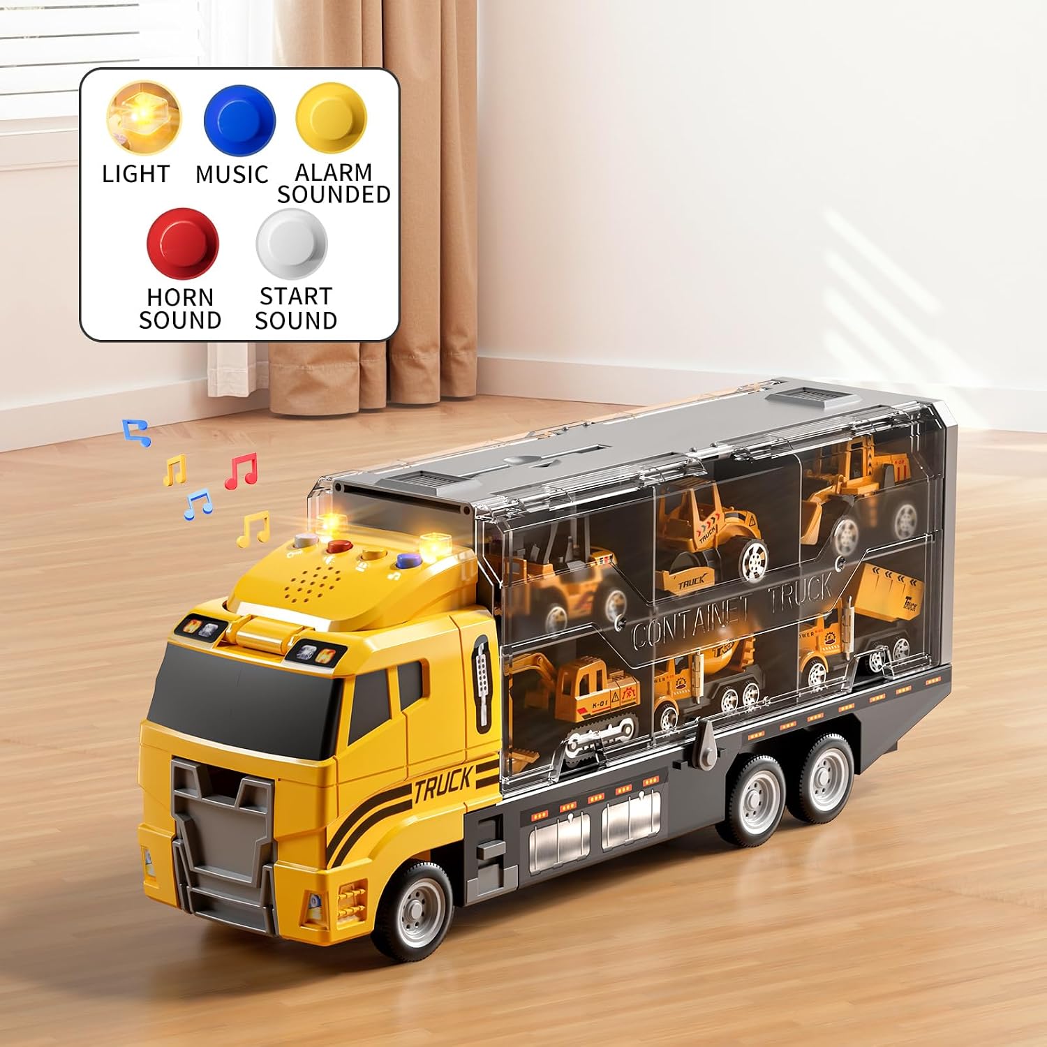 Toddler Boys Construction Truck Vehicle Toy Set with Play Mat and Die-Cast Toy Car, Transport Carrier Truck for Kids