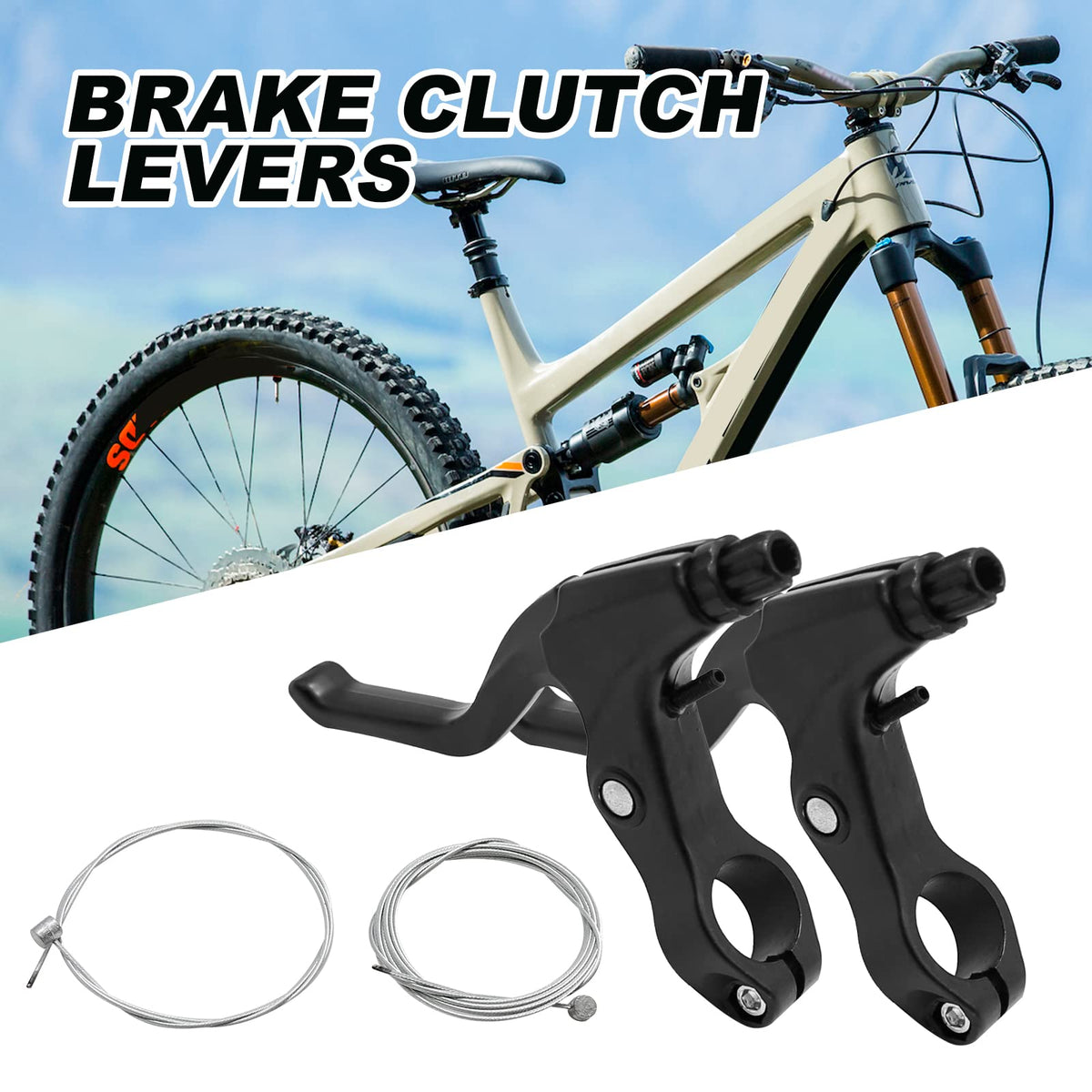 Universal 2.2cm Bicycle Brake Lever with Cables, 2Pcs