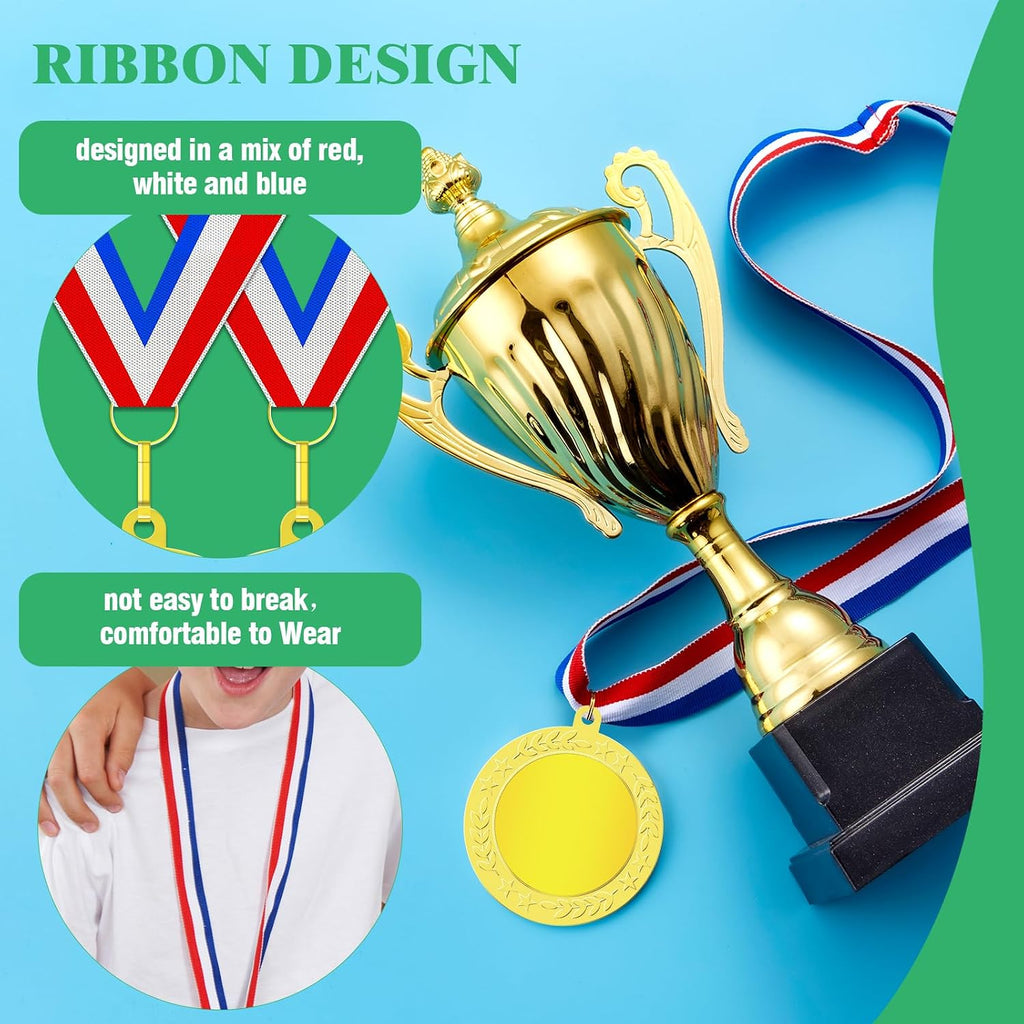 Gold Silver Bronze Blank Award Medals with Neck Ribbons, 1st 2nd 3rd Metal Winner Prize Participation Trophy Make
