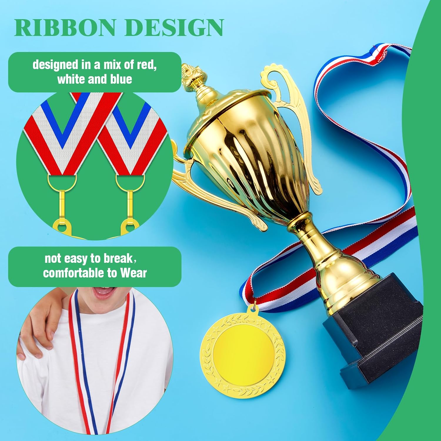 Gold Silver Bronze Blank Award Medals with Neck Ribbons, 1st 2nd 3rd Metal Winner Prize Participation Trophy Make