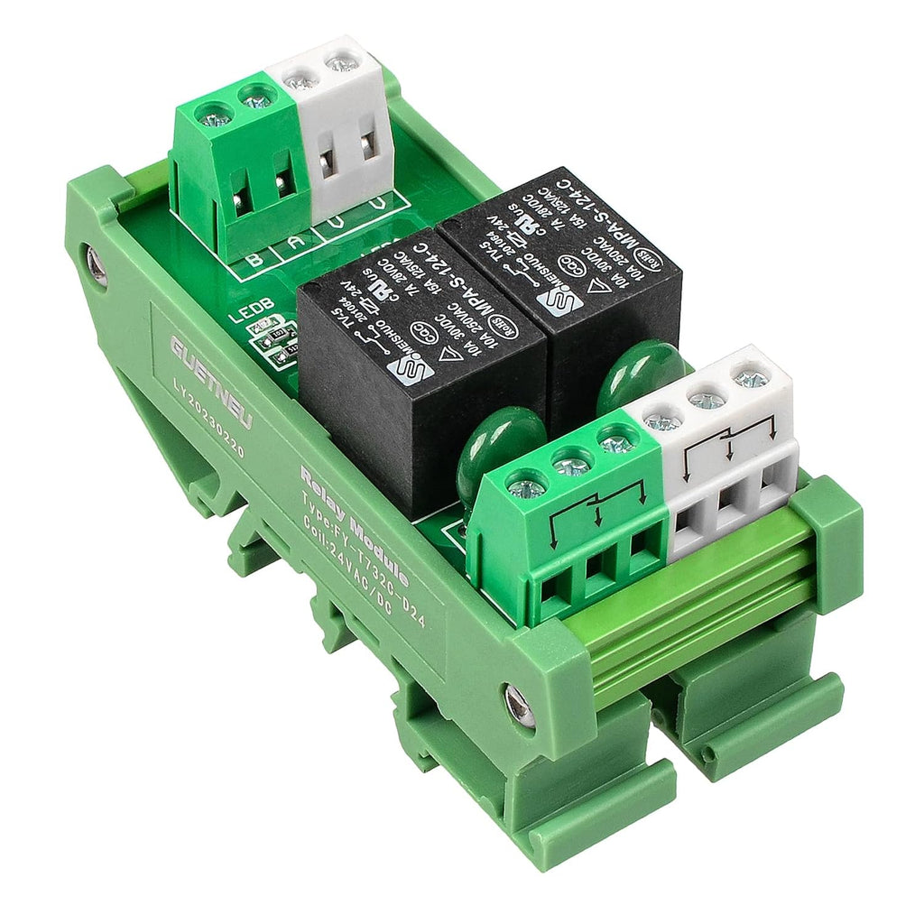 Relay Board, Relay Module 2 Channel 1 SPDT DIN Rail Mount 24V DC/AC