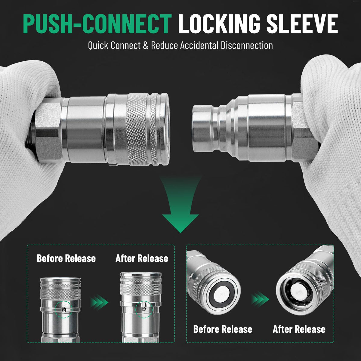 Racewill 1/2" Flat Face ISO 16028 Hydraulic Coupler, 5/8" (#10) ORFS Thread