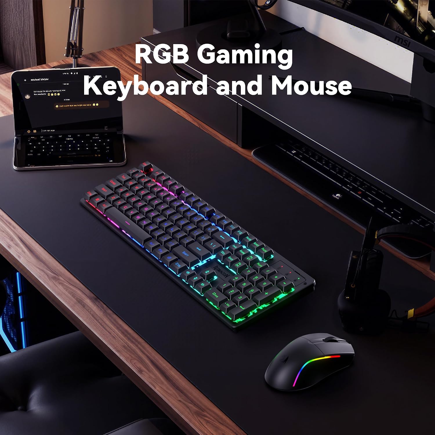 S107KS Wireless Gaming Keyboard and Mouse, RGB Backlit, 3 Mode (Wired/2.4G/BT), Up to 10,000 DPI Gaming Mouse with