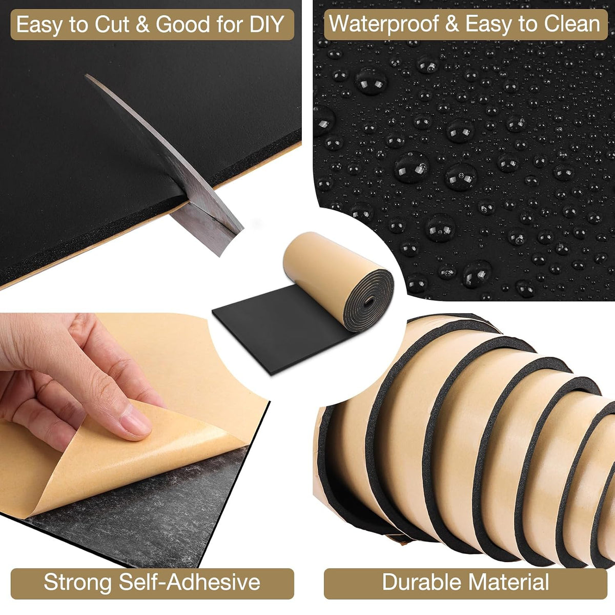 Sponge Neoprene Foam Padding Self Adhesive Foam Sheets, Black