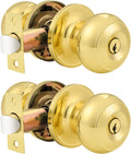 Entrance Door Knobs Door Lock Keyed Alike Lockset Polished Brass Same Key Round Ball Entry Door Knobs Pack of 2
