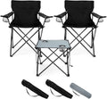 Folding Camping Chair Set of 3, Foldable Black Camp Chairs & Grey Table, Large Lawn Chair Portable for Adults Hiking