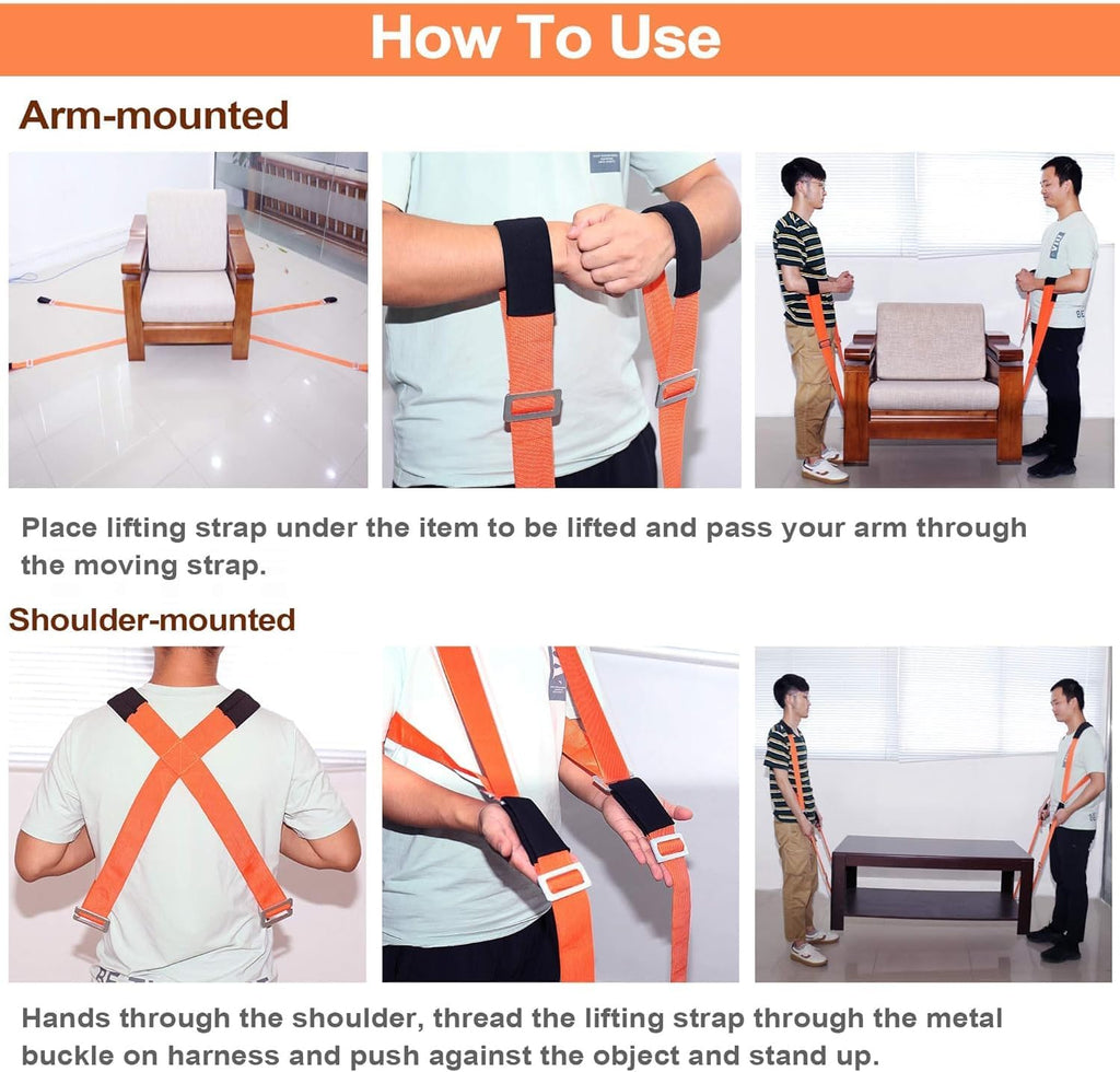 Lift and Move Furniture, Appliances, Supports pcs up to 800 lb. Moving Strap Set, 2 Harnesses and 2 Classic Length
