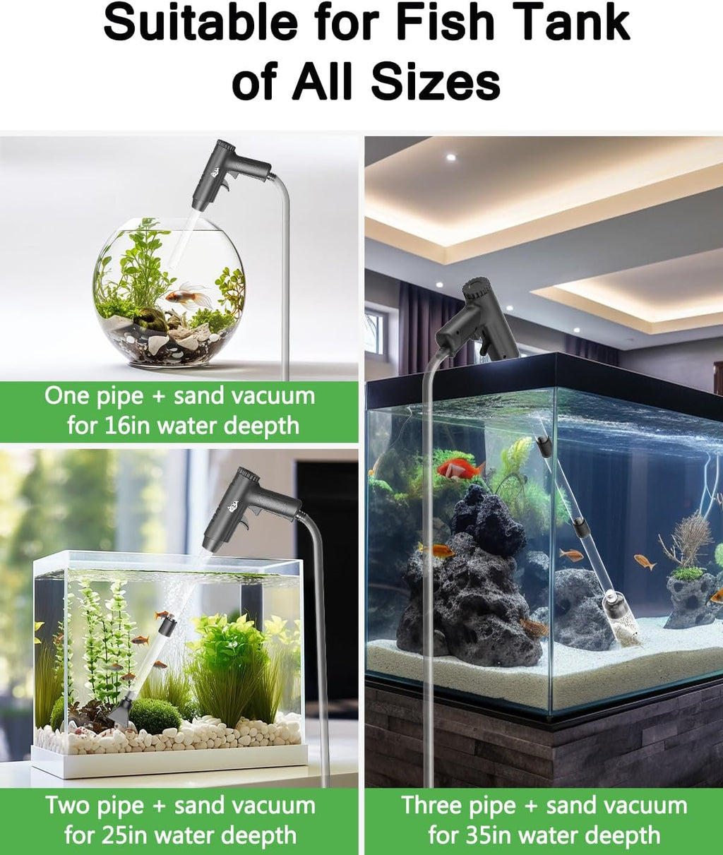 Aquarium Gravel Cleaner, 4-in-1 Upgrade Suction Power Manual Fish Tank Gravel Vacuum Cleaner Tools for Aquarium Water