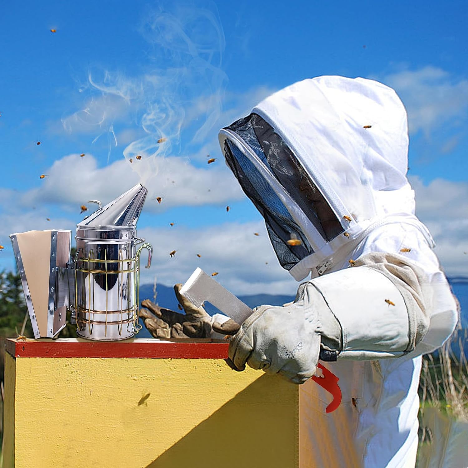 31Pcs Beekeeping Supplies Starter Kit with Bee Suit – Includes Bee Smoker, Beehive Frame Holder, Frame Grip, Hive