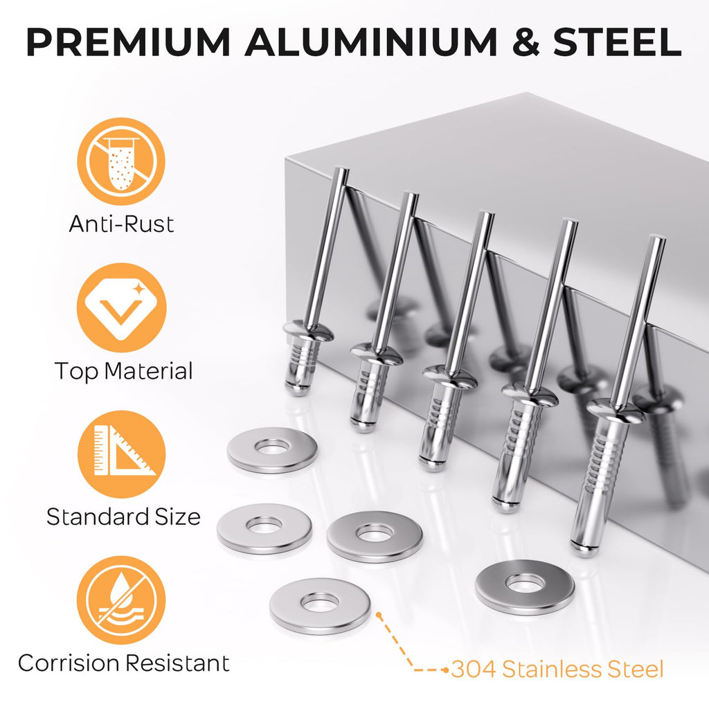 1000PCS Aluminum Pop Rivets Assortment Kit with Washers