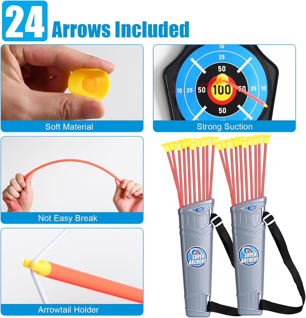 Bow and Arrow for Kids 4 5 6 7 8 with LED Lights-Indoor Outdoor Sport Gifts | Kids Bow and Arrow Set with 24 Suction