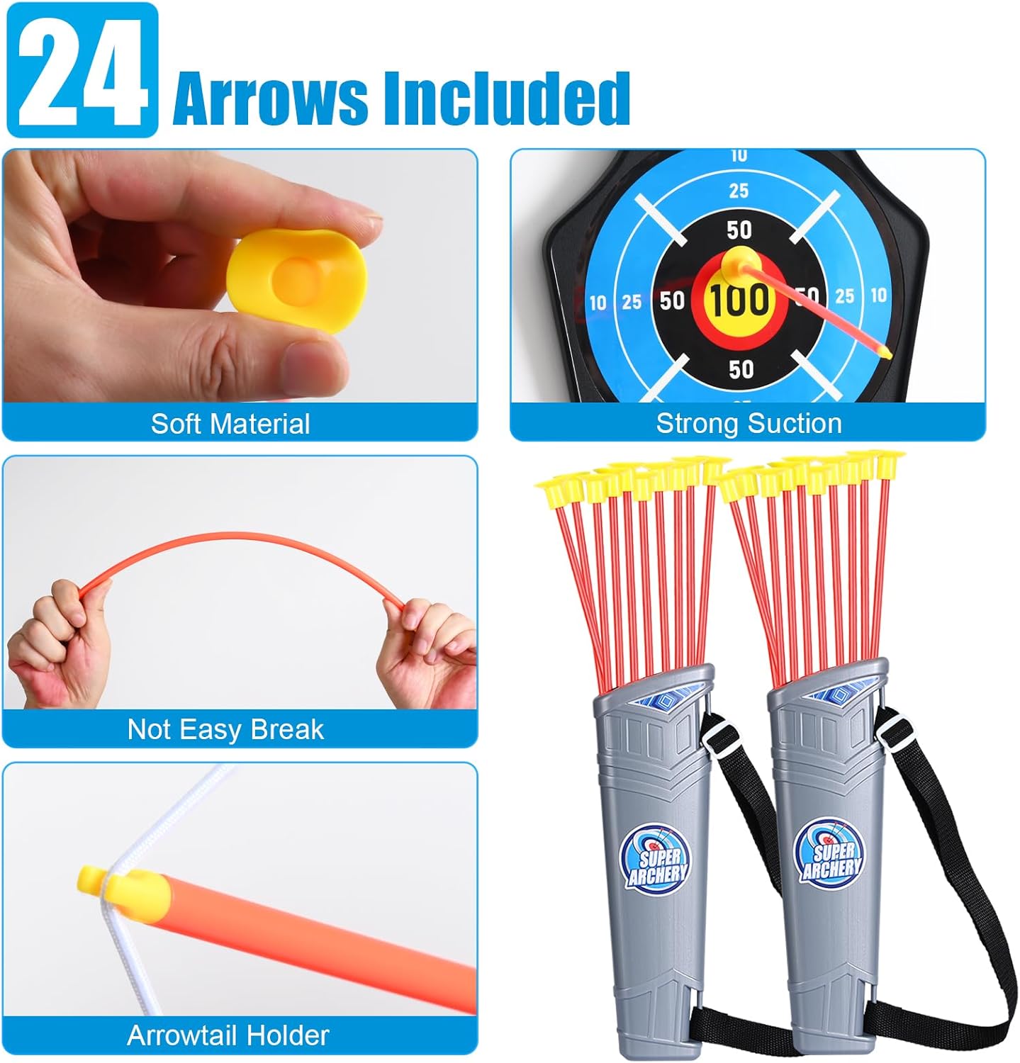 Bow and Arrow for Kids 4 5 6 7 8 with LED Lights-Indoor Outdoor Sport Gifts | Kids Bow and Arrow Set with 24 Suction