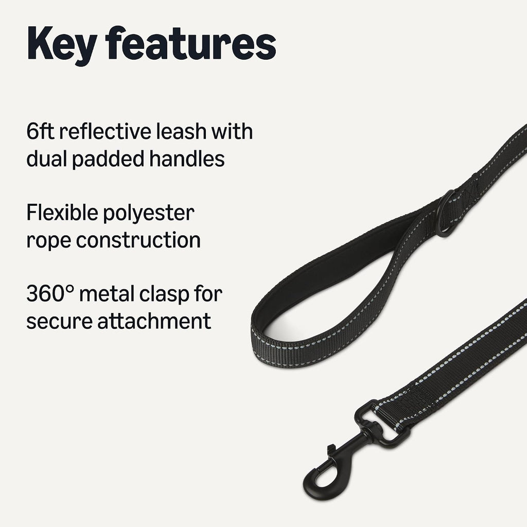 Dog Leash, 6ft with 2 Comfortable Dual Padded Handles for Traffic Control, Highly Reflective Leashes for Large &