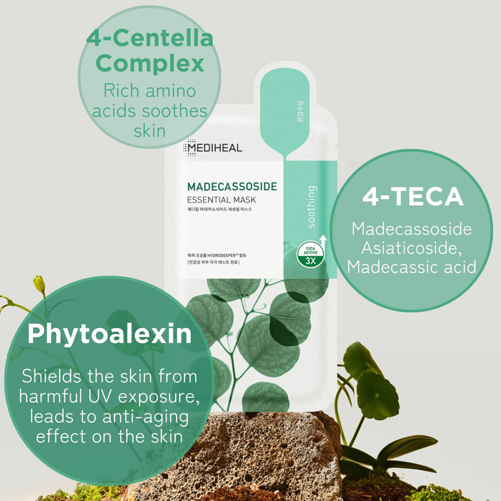 Best Korean Sheet Mask - Madecassoside Essential Face Mask 4 Sheets For Sensitive Blemish Prone All Skin Types
