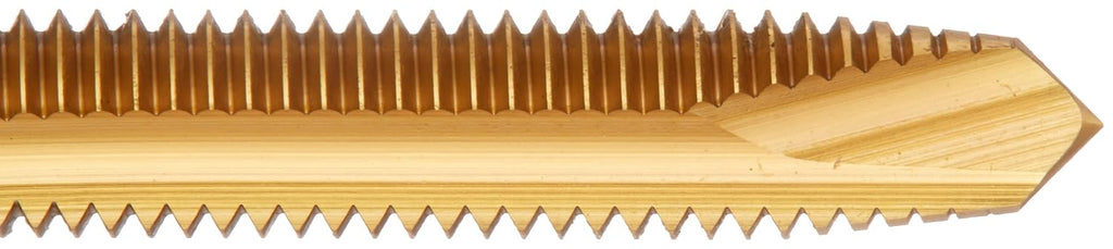 YG-1 J1 Series Vanadium Alloy HSS Spiral Pointed Tap, TiN Coated, Round Shank with Square End, Plug Chamfer, #6-32 Thread Size, H3 Tolerance