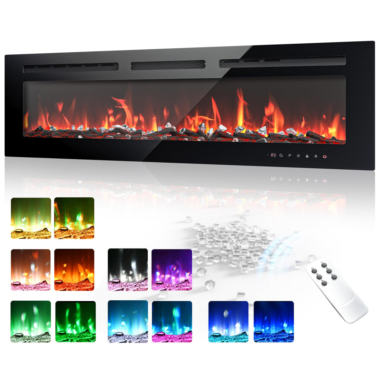 50 Inch Electric Fireplace Recessed and Wall Mounted