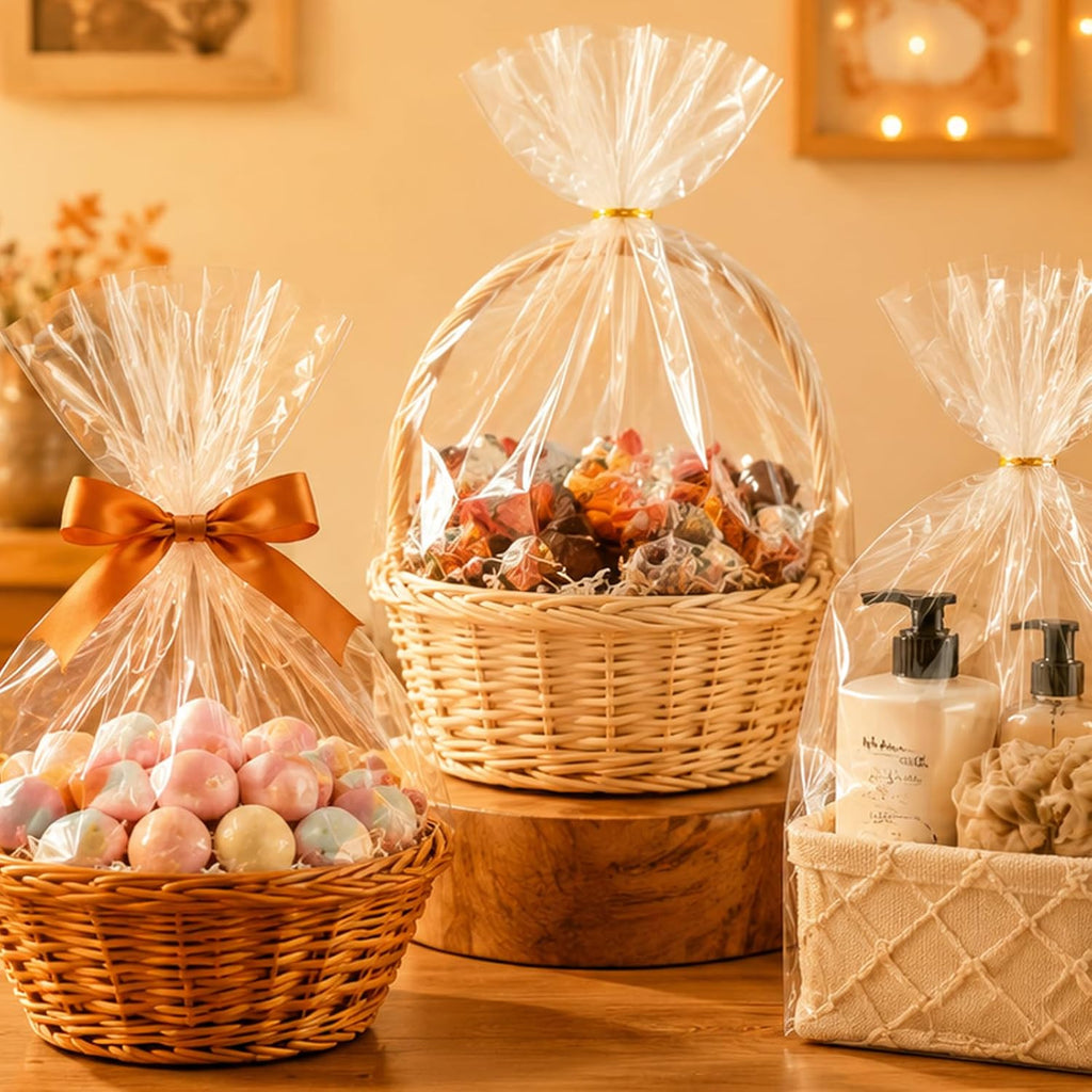 Clear Cellophane Gift Bags with Twist Ties, 12x18 Inches, 50 Pack