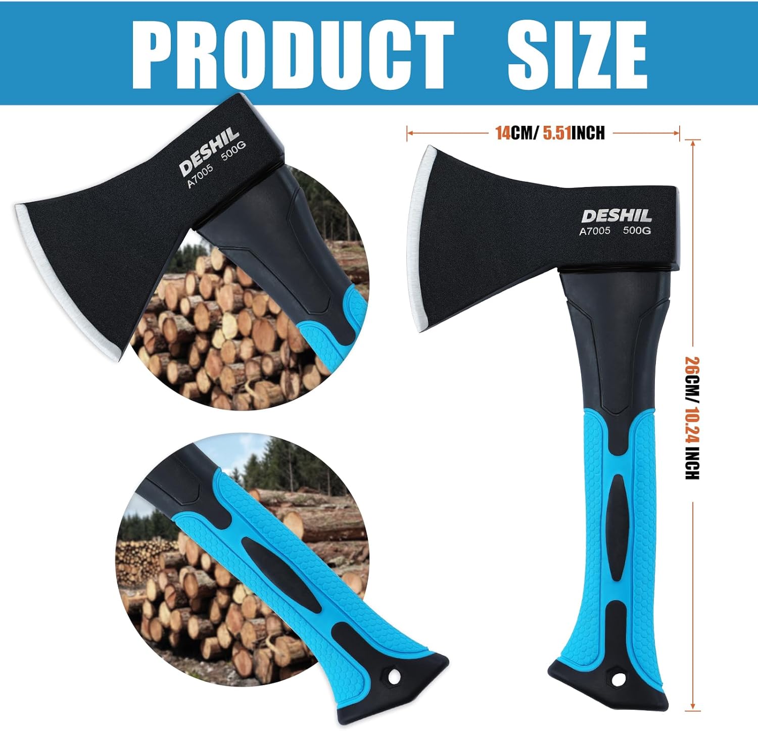 10 inch Outdoor Hatchet Axe Mini Camping Axe with Sheath-Blue | Fiberglass Shock Reduction Handle with Anti-Slip Grip