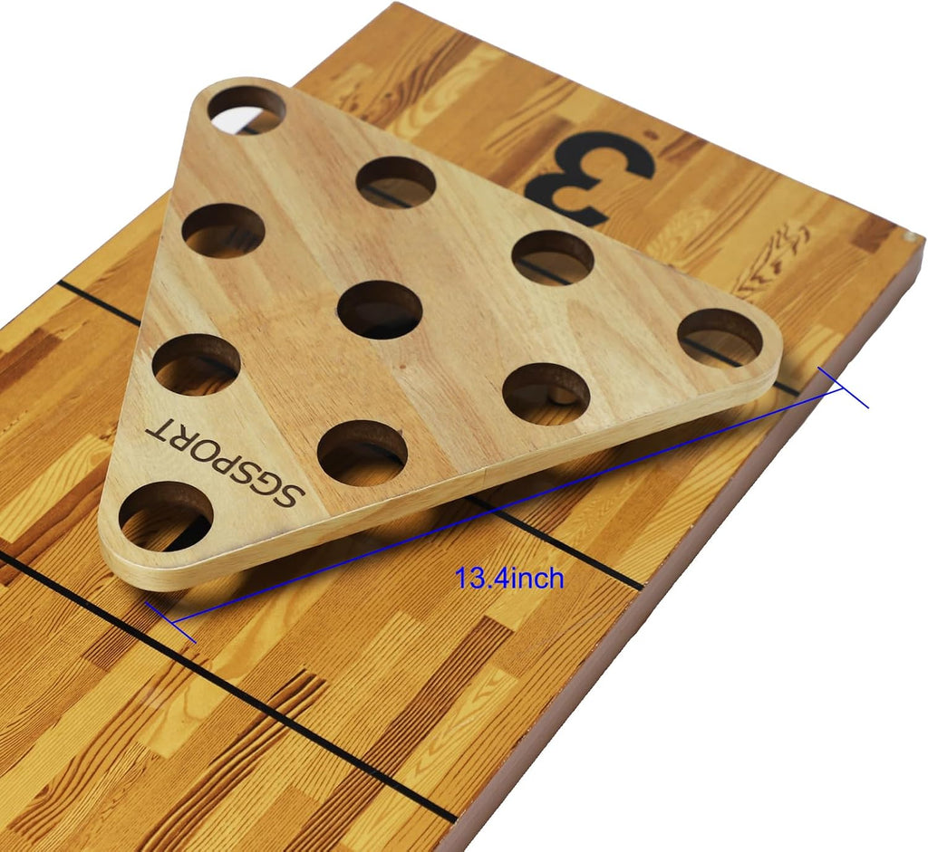 Shuffleboard Bowling Pin Set with 10 Pcs Premium Hardwood Bowling Pins Durabel Triangular Pinsetter Resin Bowling