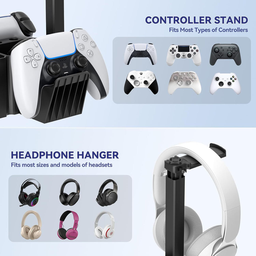 Dual Controller Holder with Headphone Stand - Multi-Functional Desk Storage Box with Phone Holder - Universal